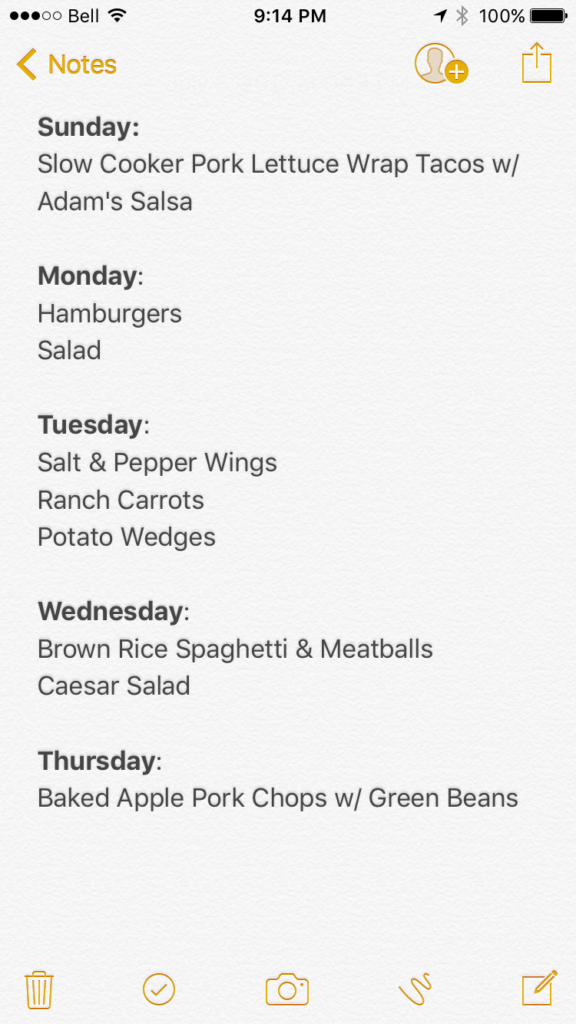 Meal Planning For the Week
